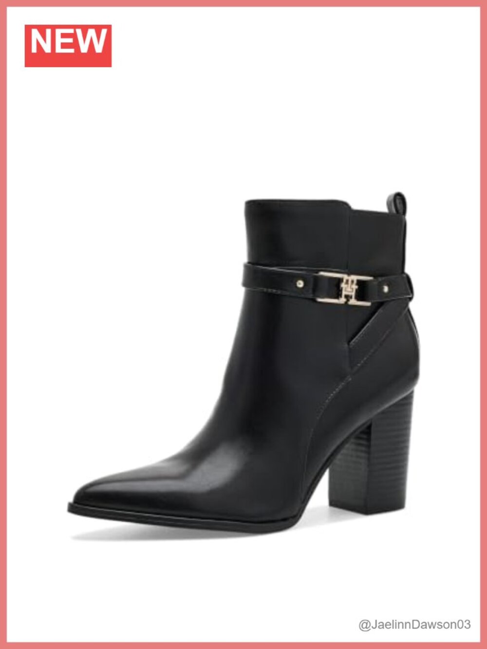 Pointed Toe Faux Leather Ankle Booties Stacked Block Heel Zip